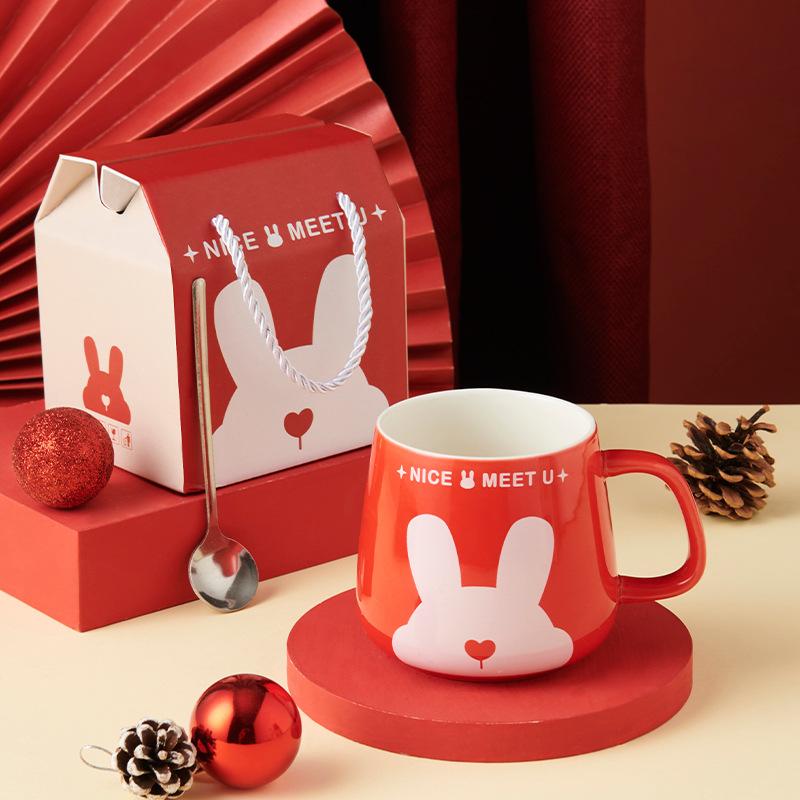 Kreative Geschenke für das Jahr des Hasen Keramiktasse Geschenkboxen Hochhübsche Wassertasse Jahrestreffen Festivalveranstaltungen Souvenir 301-400ml black