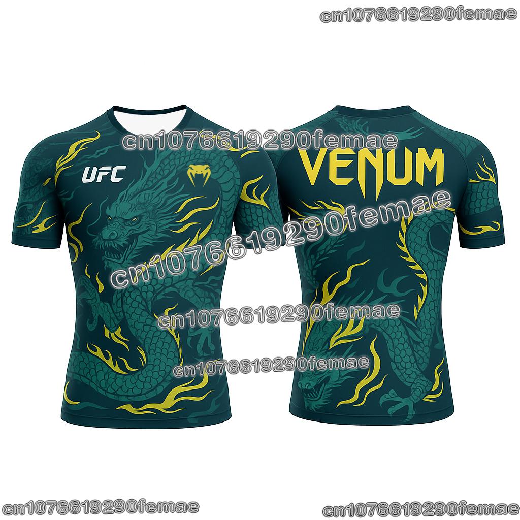 UFC Herren Leichtgewicht Atmungsaktives Schnelltrocknendes Sport-T-Shirt Rundhals Kurzarm Fitnessstudio Training Fitness Top Bequem MMA Boxen Te XXL gray
