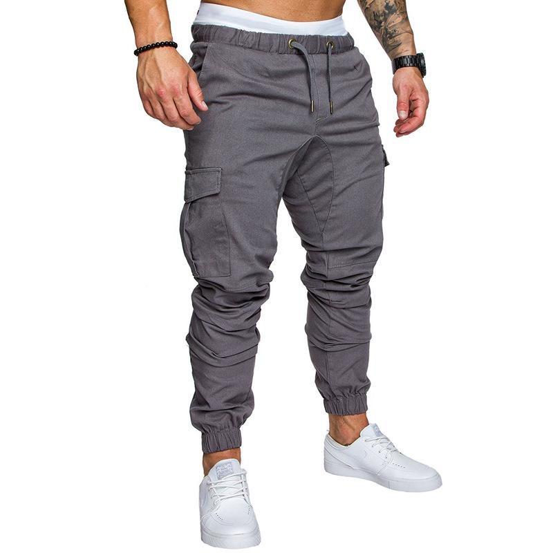 Herren Multi-Taschen Cargo-Taschen Sweatpants Lässige Lockere Passform Hosen Einfarbig Sport Kordelzug Hosen Übergröße XXXXL licht grau