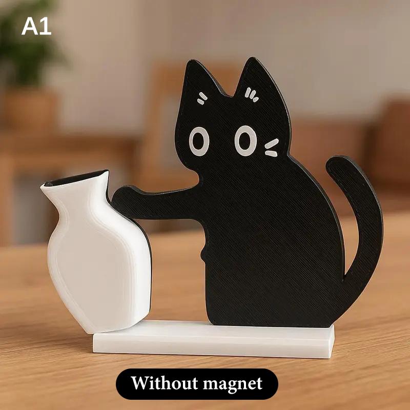 Schwarze Katze schiebt Vase Deko Katzenbart Sammlung & Erinnerungsbox Kühlschrankmagnet Heim Büro Deko Perfektes Geschenk für Katzenliebhaber