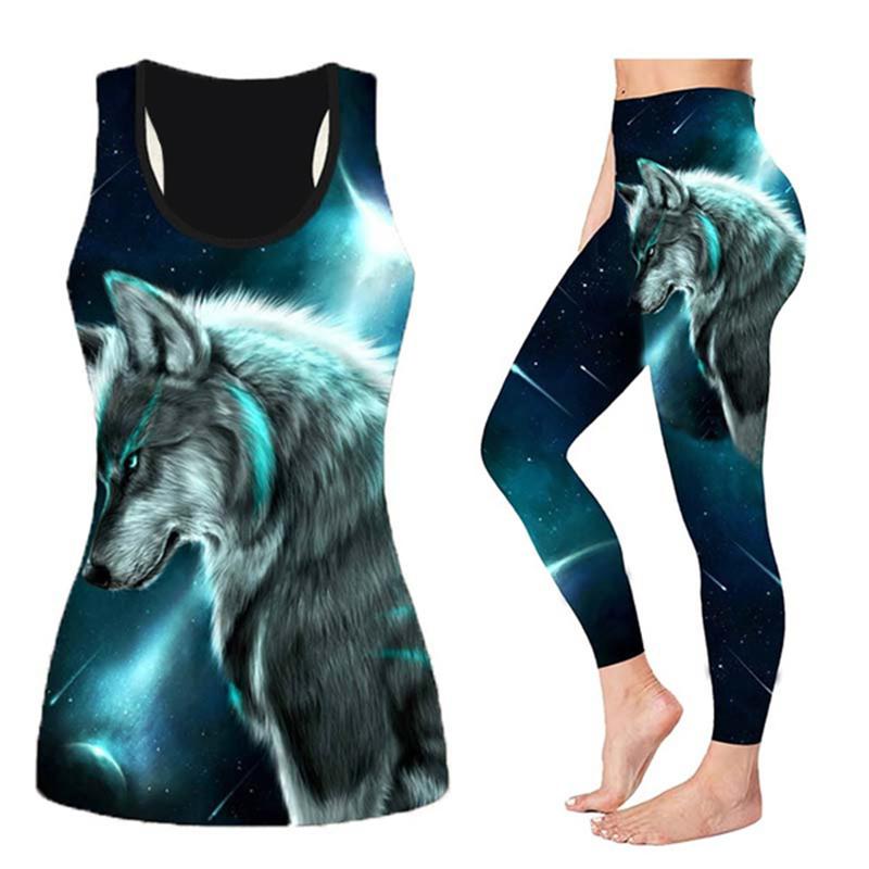 Big Wolf Print Yoga-Outfit für Damen, modische 3D-gedruckte Workout-Leggings, Fitness, Sport, hohe Taille, lässige Yoga-Hose XS grün