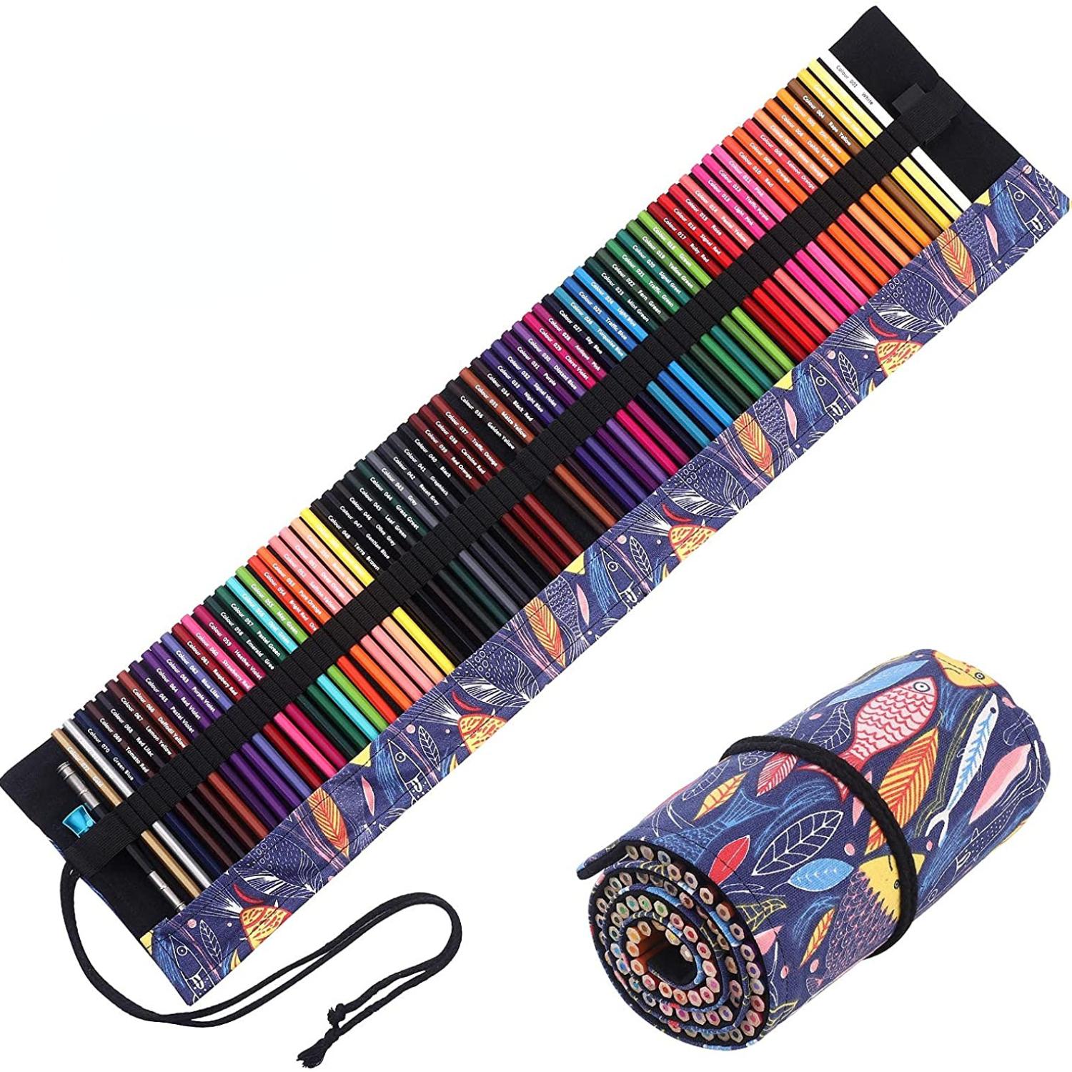 36/48/72 Buntstifte Malbuch für Erwachsene, professionelles Mal- und Zeichenset, Kunst-Buntstifte mit aufrollbarer Leinentasche, Künstler, Studenten, Skizzieren 36 pencil and woven canvas pencil wrap bunt