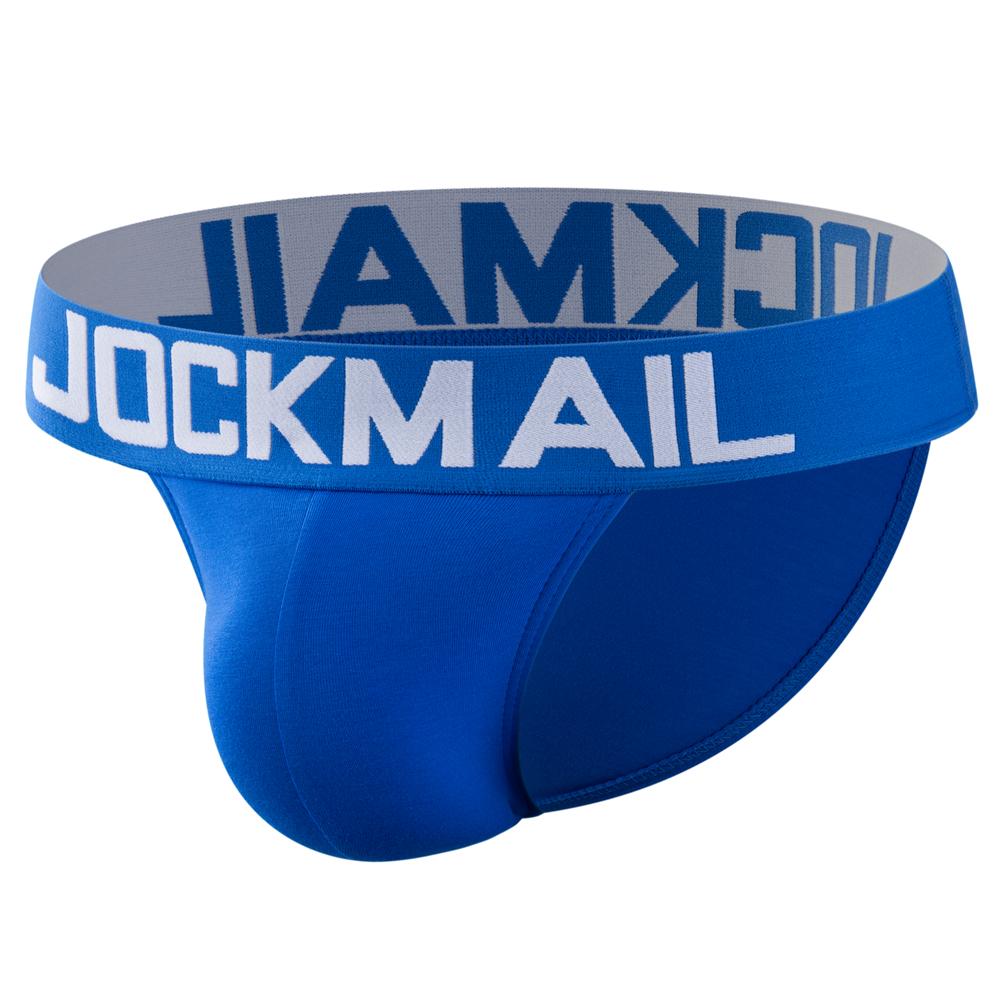 Slip JOCKMAIL Baumwolle Einfarbig Niedrige Taille Elastisch Schlank Sexy Männer Unterwäsche Sport Atmungsaktive Schlitz Unterhosen M blau