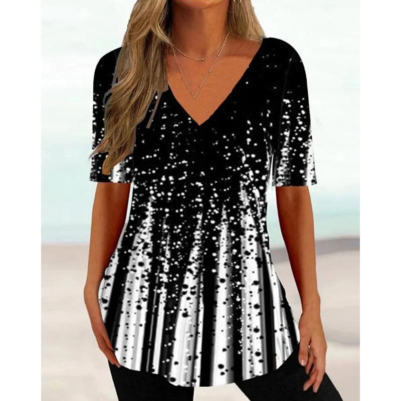 Übergröße XL-7XL Einfaches Damen-T-Shirt 3D Welle Kurve T-Shirt Mode V-Ausschnitt Sommer Kurzarm Locker Streetwear Damenkleidung Lässiges T-Shirt Damen 6XL