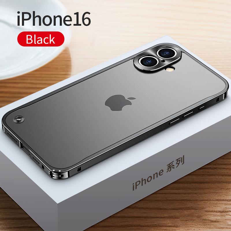 Metallrahmen Handyhülle Für iPhone 17 11 12 13 14 15 16 Pro Max Aluminiumlegierung Vollständiger Objektivschutz Abdeckung Für iPhone 13 mini Galvanisierte Metallrückseite iPhone 16 schwarz