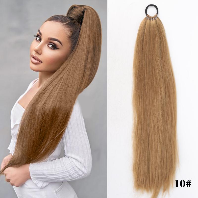 24 Zoll Yaki Straight Synthetischer Pferdeschwanz Haarteil mit Wickel-Puff Elastikband Natürlicher Look Haarverlängerung für Frauen 60CM gray