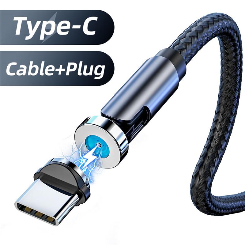 FONKEN 540o Rotation Magnetisches Kabel Micro USB Magnetisches Ladekabel Rotierendes USB Typ C Magnetkabel für iPhone Xiaomi Samsung Kabel 2M Cable+Type-C Plug schwarz