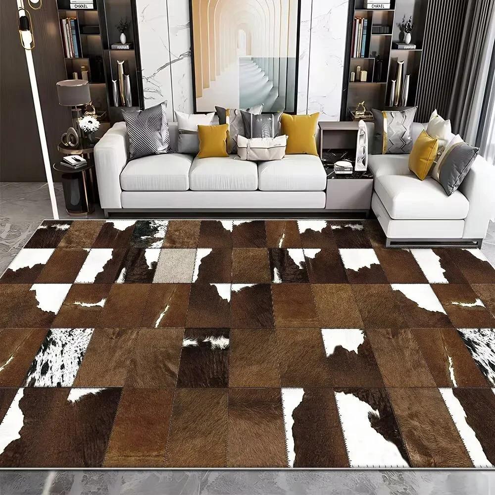 Modernes Imitations-Kuhfell Luxus Wohnzimmer Teppich Sofa Bereich Teppiche Schlafzimmer Großer Dekoteppich Waschbare Veranda Rutschfeste Matte 180x250cm 71x98in