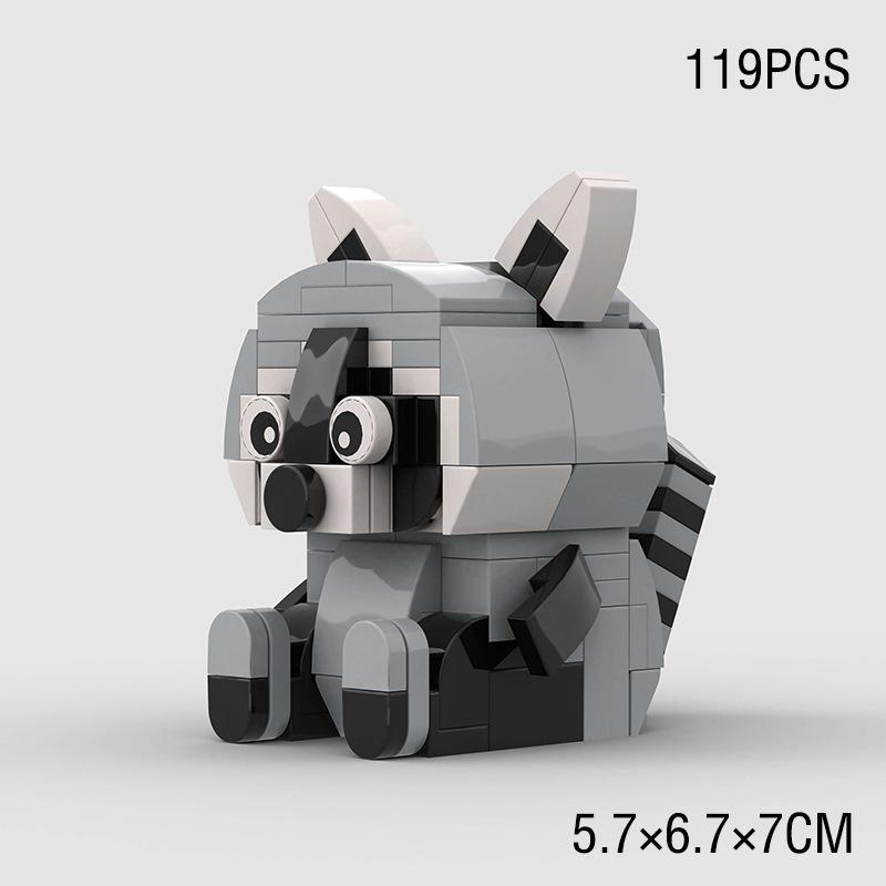 MOC Tiere Figuren Niedliche Kleine Waschbär Panda Modelle Bausteine Spielzeug für Kinder Freunde Weihnachten Kinder Weihnachtsgeschenke