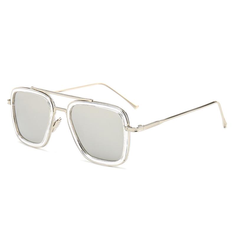 Guter Tony Stark Stil Herren Unisex Oculos Quadratische Sonnenbrille Sonnenbrille Eisen Brille Damen Retro white