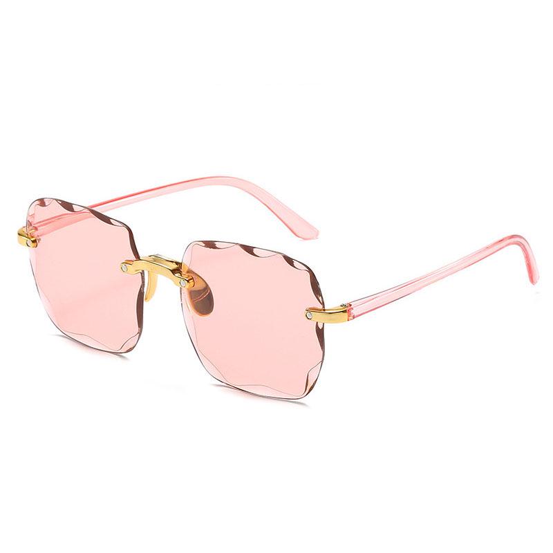 Modische Damen-Sonnenbrille, quadratische Form, Suneyewear, Retro-Besatz, rahmenlose Sonnenbrille für Damen, UV400 rosa
