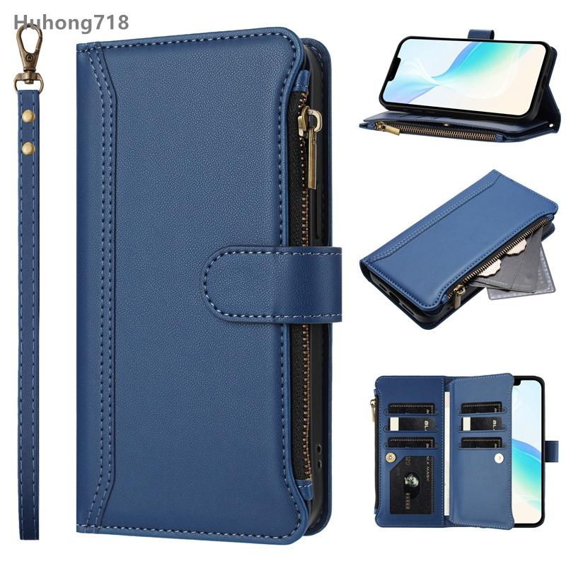 Reißverschluss Lederhülle für Sony Xperia 1 5 10 IV V 2023 VI 2024 5G Brieftaschen-Schutzhülle Xperia 10 V 2023 5G dunkelblaue