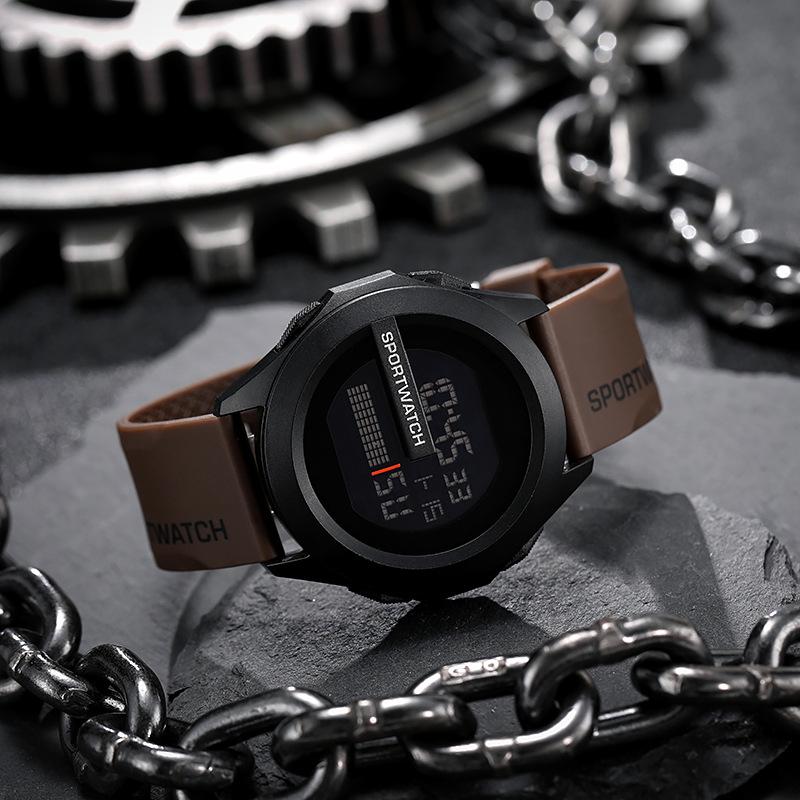 NEUE 50 Meter Leuchtende Wasserdichte Outdoor Sport Elektronische Uhr Männer Frauen Touch Sport Fitness Uhr Multifunktionale armband kaffeebraun