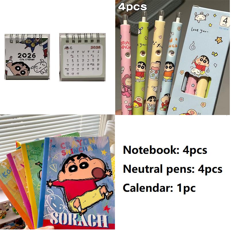 Crayon Shin chan Schreibwaren Kollektion Geschenke Neutraler Stift 4/6 Stück Notizbuch Set Schüler Geburtstagsgeschenk Notizbuch Neutraler Stift Schreibwaren Set