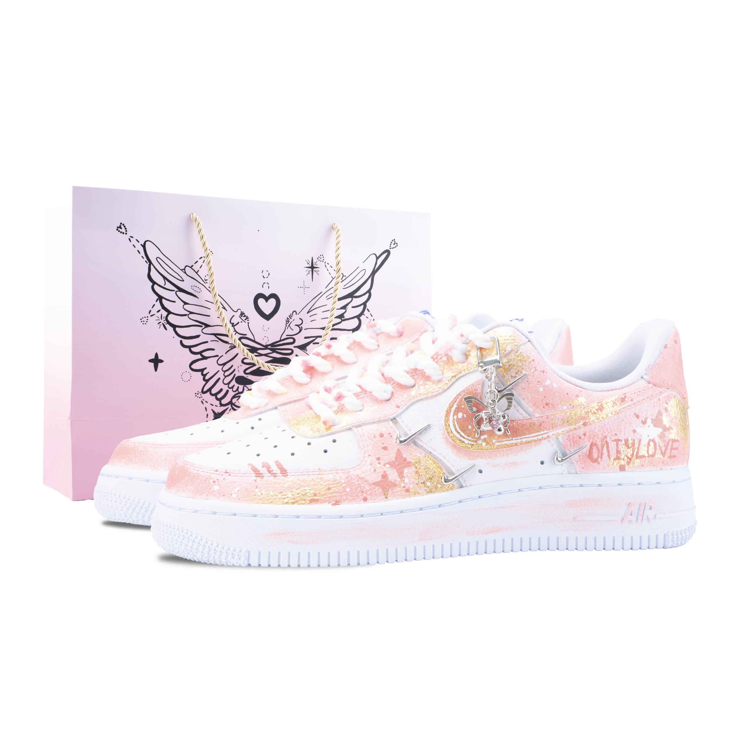 Nike Air Force 1 Rosa Stern Schmetterling Traum Rutschfest Niedrig geschnitten Skateboard Schuhe Damen Goldstaub CT1990-100(Team836-) 39 white