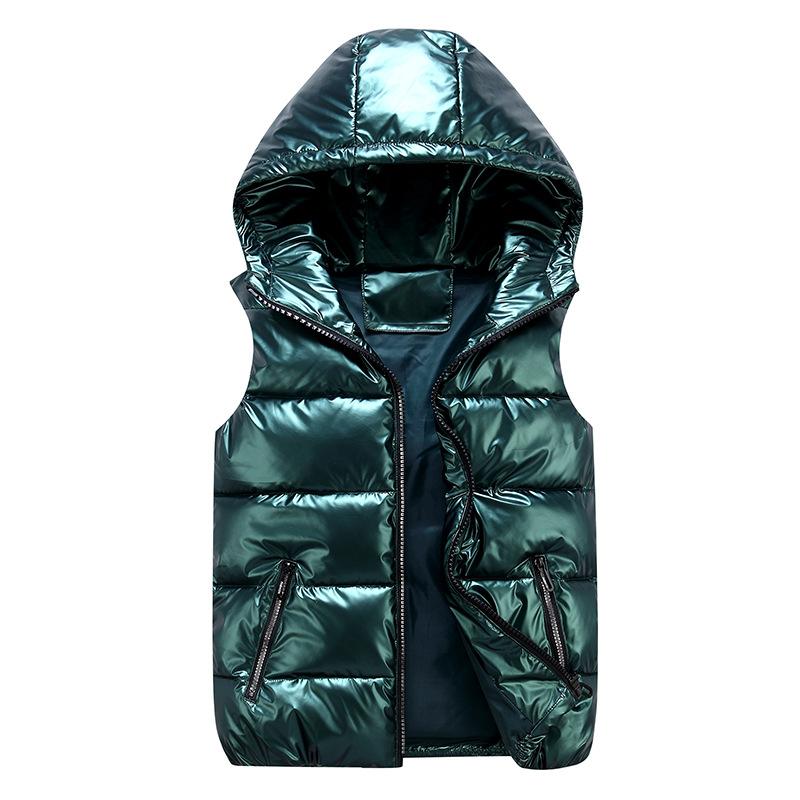 Frauen Winter Mit Kapuze Weste Mantel Mode Glänzende Unten Baumwolle Ärmellose Jacke Weibliche Verdicken Warme Winter Weste XXL grün