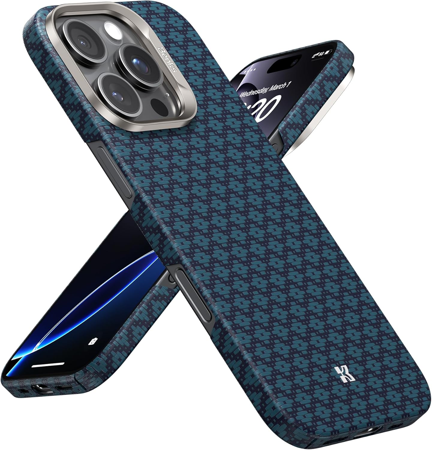 BENKS für iPhone 16 Pro Max Hülle, mit Magsafe, ArmorAir ArmorGrid Ultra Hergestellt aus Dupont Kevlar Aramidfaser Für iPhone 16 Pro Carbon Fiber&iPhone 16 Pro Max blau