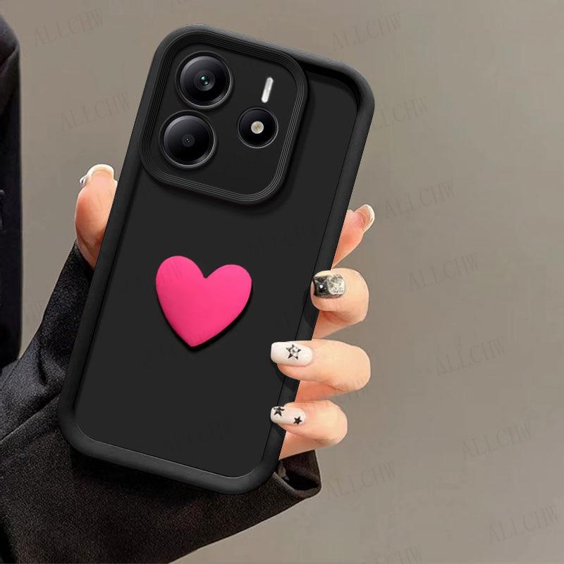 Für Xiaomi Redmi Note 14 4G Hülle Redmi Note 14 5G Handyhülle note14 4G Matte Rückseite 3D Niedlich Liebesherz Silikon Handyhülle For Redmi Note14 5G schwarz