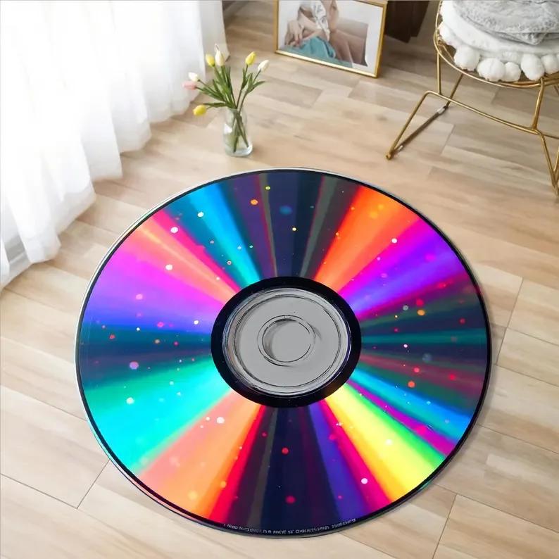 Bedruckter Vinyl Schallplatte Teppich Maschinenwaschbarer Teppich Geschenk für Musikliebhaber Teppich Retro Vinyl Schallplatte Runder Teppich Rutschfeste Matte 60cm