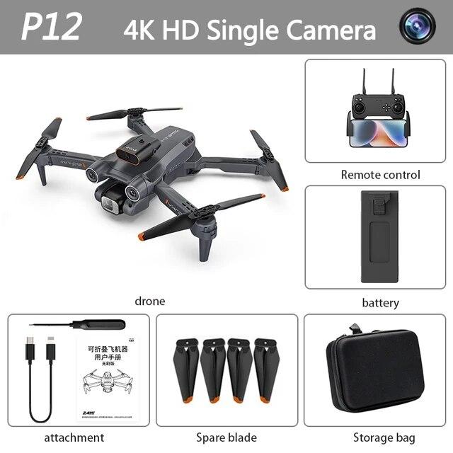 2025 P12 Pro Drohne 4K/8K HD Luftaufnahmen ESC Fotodrohne Verfolgung Rückkehr bei niedrigem Akkustand Drei-Achsen Gimbal Stabilisierung Video Quadcopter Spielzeug Geschenk 4K single camera 1 battery orange