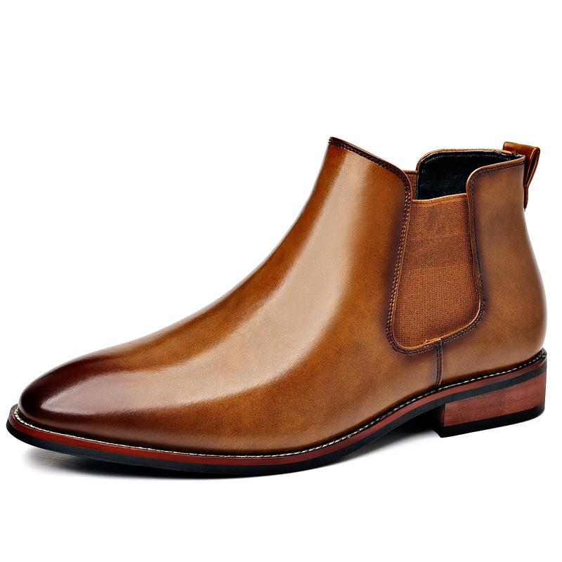 Herrenmode Klassische Retro Chelsea Boots Herrenmode Stiefelette Herren Britischer Stil Leder Kurze Stiefel High-Top Freizeitschuhe 25873 44 hellbraune