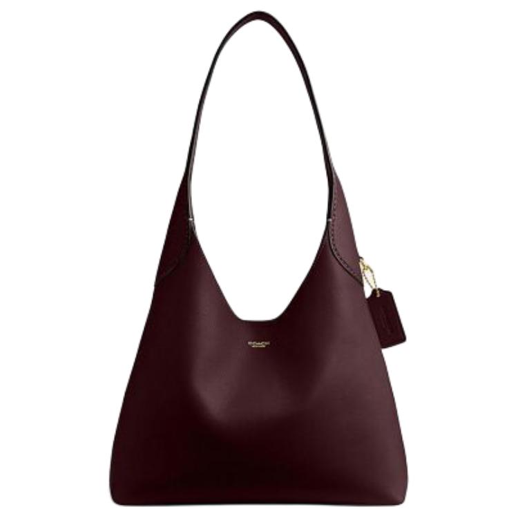 Coach Brooklyn 28 Marke Logo genarbtes Leder Hobo Schultertasche Mittelgroß Damen Schultertasche Bordeauxrot CU068-B4MER Gift Box Set (Basic Set+Yellow Box)