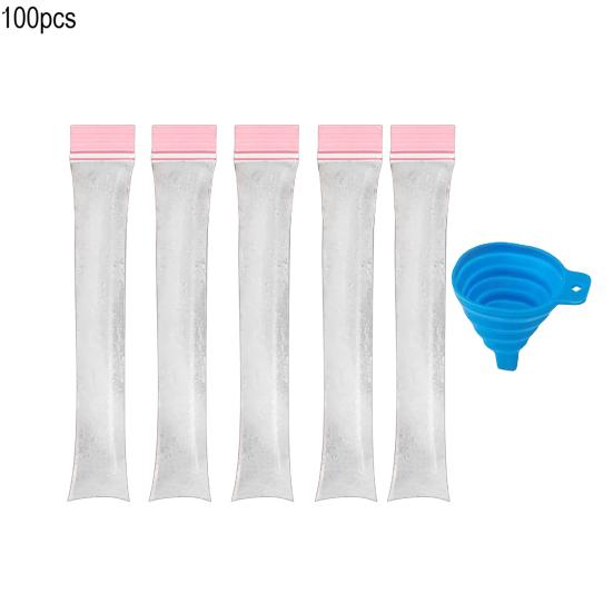 50/100 Stück Einweg Eis am Stiel Beutel BPA-frei Gefrierbeutel mit Zip-Verschlüssen und Trichter Auslaufsichere DIY Eis am Stiel Form für Eis Pops Joghurt Saft Smoothies S 100pcs rosa
