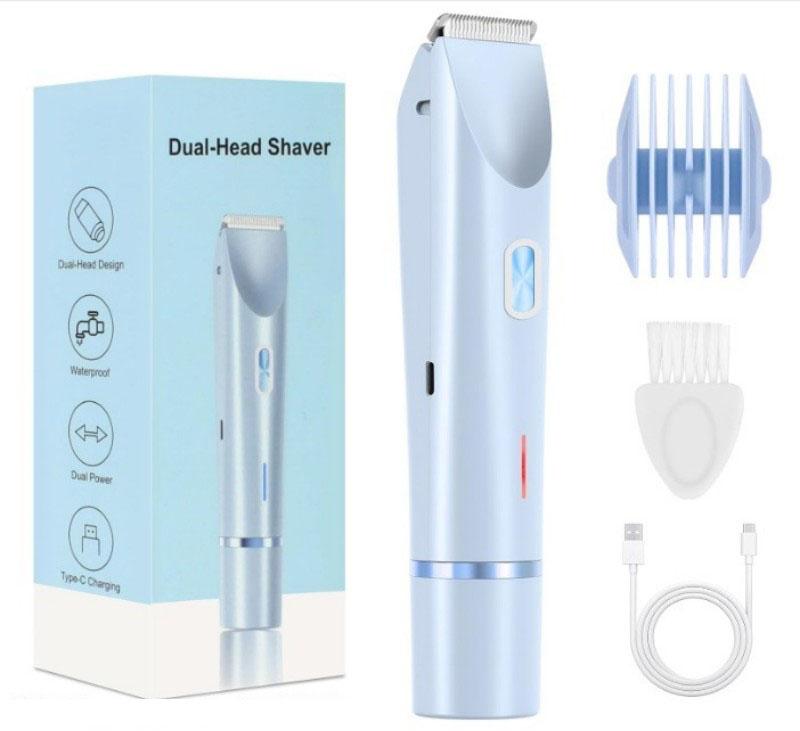 Doppelkopf Haarentfernung für Frauen Tragbarer Schwebeklingen R-förmiger Kopf Nass-Trocken-Anwendung Wasserdicht Schmerzloser Gesichtstrimmer Körper Epilierer blau