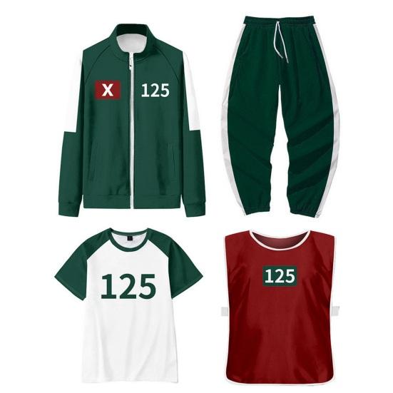 4-teiliges/Set Squid Series Cosplay Kostüm Sweatshirt Jacke Hose T-Shirt Weste Set Reißverschlussjacke Kordelzug Hose Trainingsanzug für Cosplay Partys Täglich S K