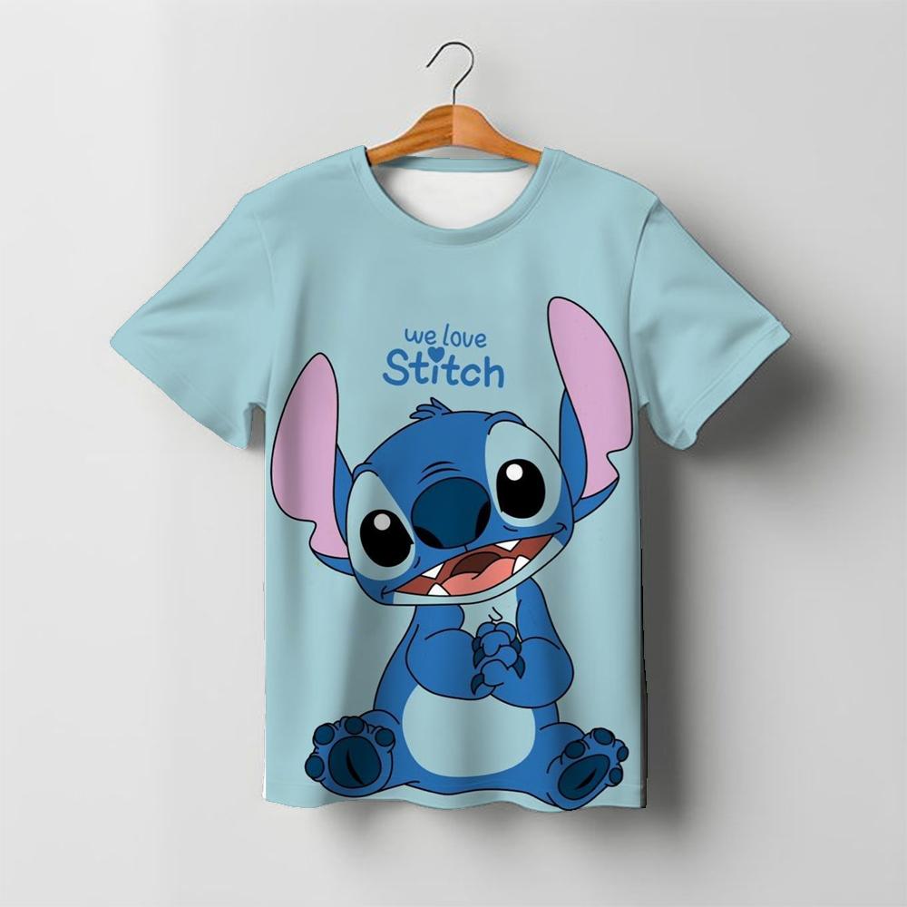 Mädchen Kawaii Stitch T-Shirt Kinder Mädchen Kleidung Kleinkind T-Shirts Kinder Kleidung 2025 Sommer Kurzarm Kinder Jungen Cartoon T-Shirt Tops 150 gray