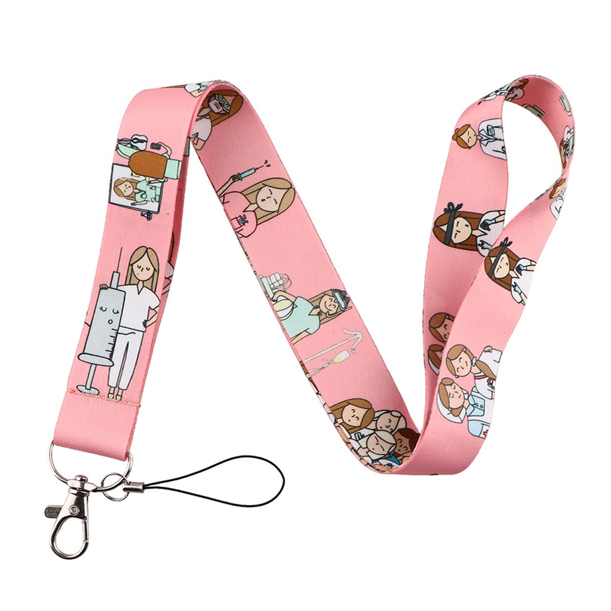 Medizinischer Ausweishalter Halsband Lanyards für Schlüssel Ausweiskarte Fitnessstudio Handy-Strap USB-Badge-Halter Seil Krankenschwester Arzt Zubehör pink