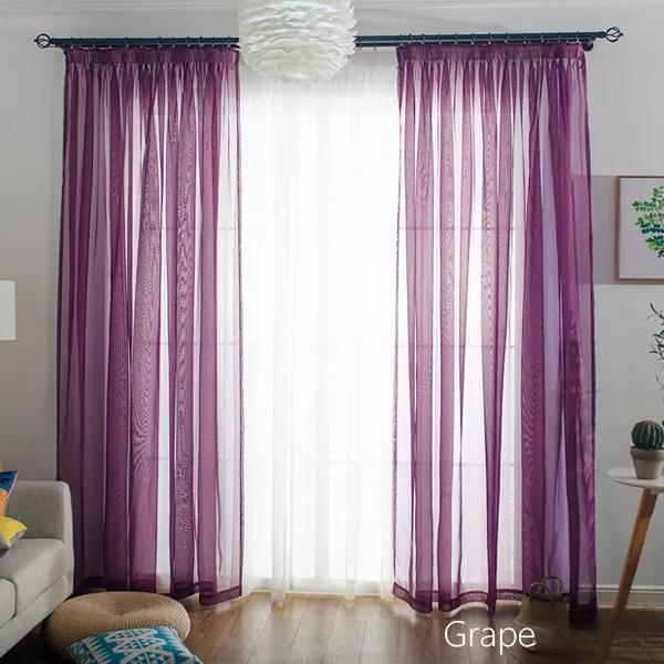 Einfacher Stil Romantische Dekoration Perspektive Vorhänge Wohnzimmer Fenster Vorhänge Tüll Gardinen Fenster Screening 1pc W100 x H200cm&Rod Pocket violett