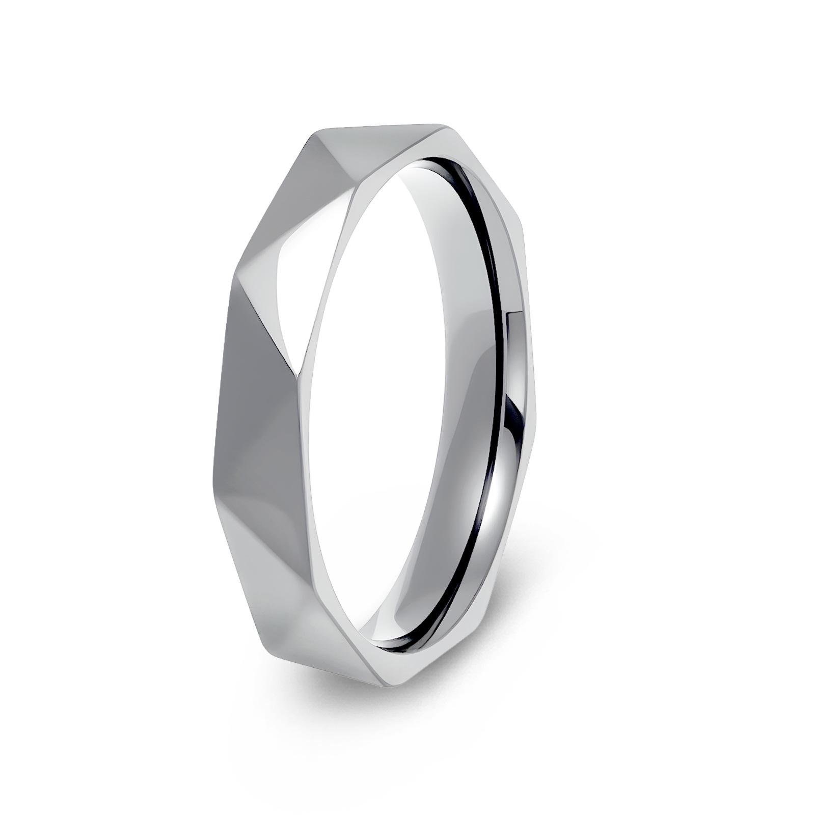 Unisex Matte Rhombus Partnerringe - 4MM Titanstahl Schmuck Size 9 silber