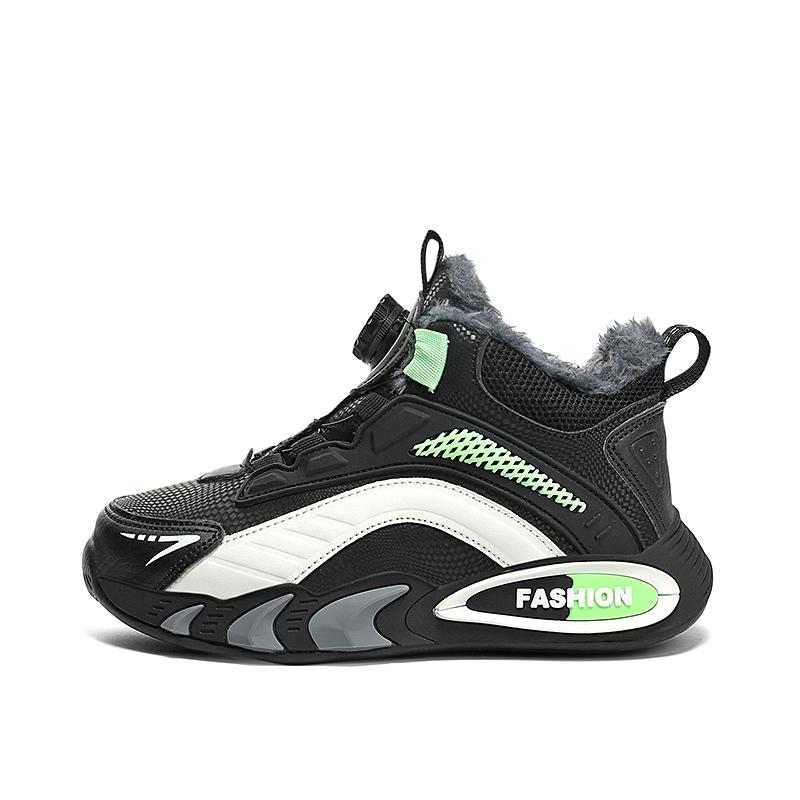 Winter-Sneakers Kinder Baumwollschuhe Sneakers PU Wasserdicht Plus Samt Drehknopf Warm Ultraleichte Jungen Schnee-Sneakers 35