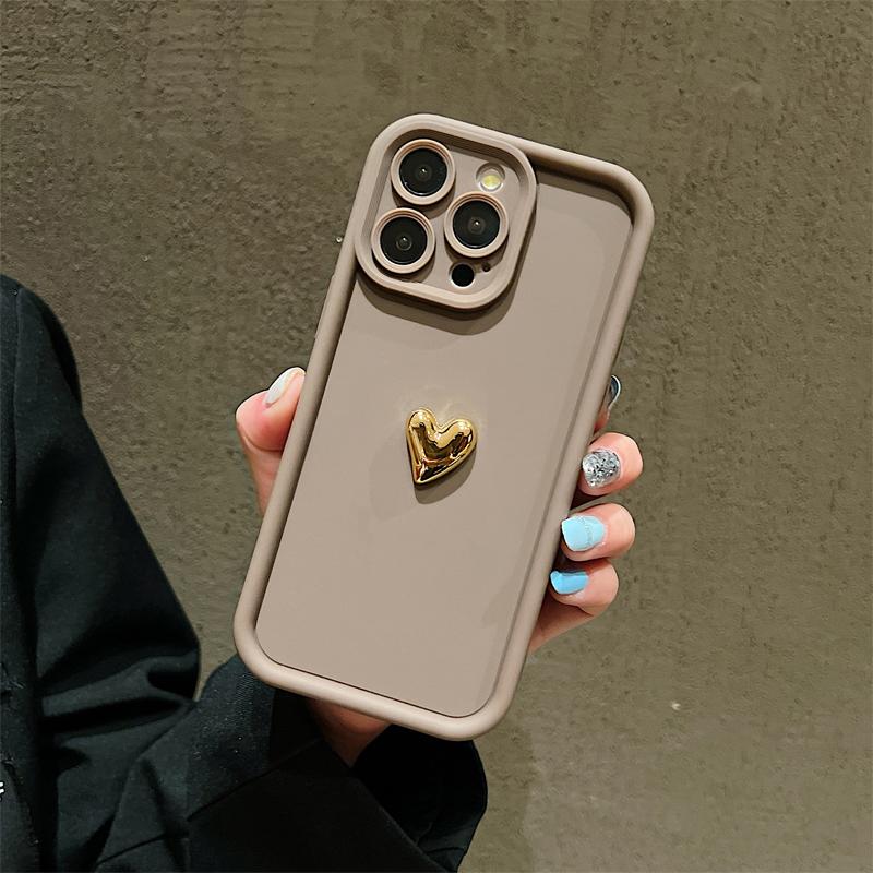 3D Gold Herz Silikon Weiche Handyhülle Für iPhone 15 14 13 12 11 16 Pro Max XS XR 7 8 Plus SE Stoßfest Süßigkeit Mattes Cover For iPhone 16E
