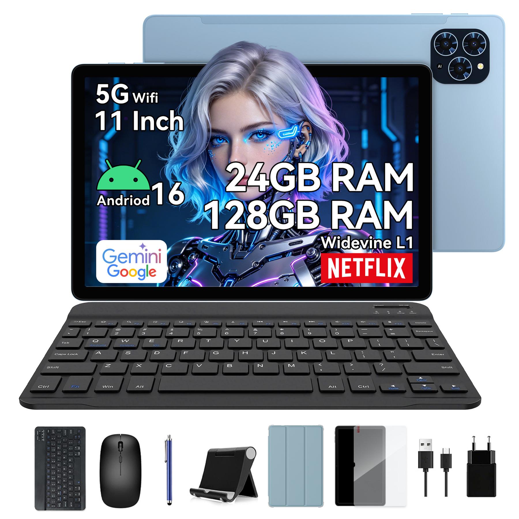 TABWEE T90 Android 16 8GB RAM 128GB ROM Tablet 11 Zoll 1200*1920 FHD Display Octa Core UMS9230E(T615) PC-Tablet mit Tastatur und Maus blau