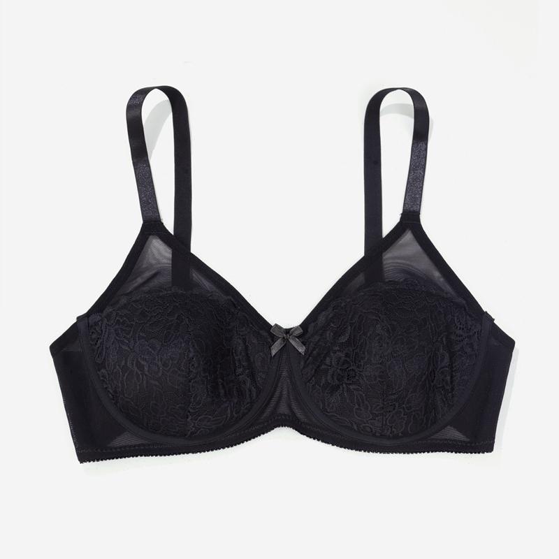 Vollständig bedeckender, dünn geformter Cup-BH mit Netzspleiß und Bügel für Damenunterwäsche in Übergröße, elegant und sexy, für den Alltag, zu Hause und auf dem Weg zur Arbeit 100C schwarz