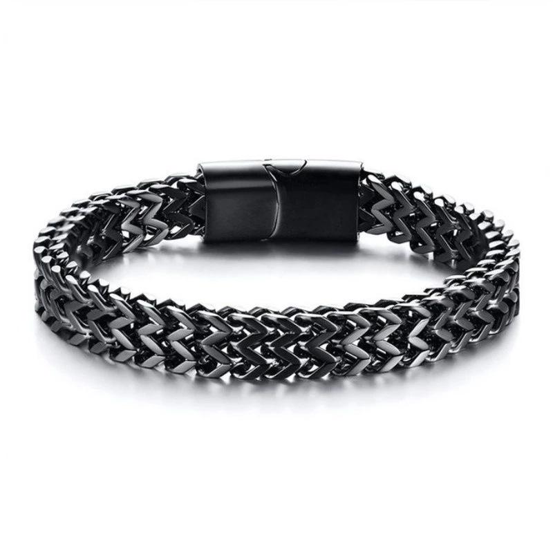 Herrenmode Hip-Hop Doppellagiges Geflochtenes Kiel Edelstahl Armband Herren Personalisierte Partykette Metallarmband Schmuck Geschenk 23cm black