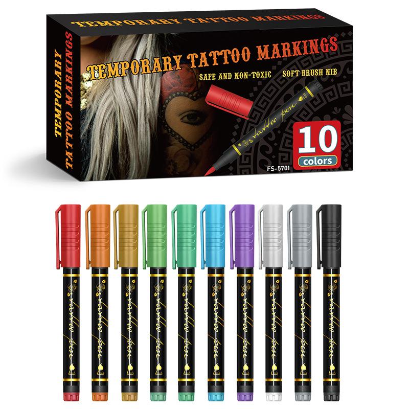 10 Farben/Set Temporärer Tattoo-Stift Menschlicher Körper Graffiti Simulierte Körperhaut Tattoo Farbmalerei Waschbarer Markierungsstift 10pcs