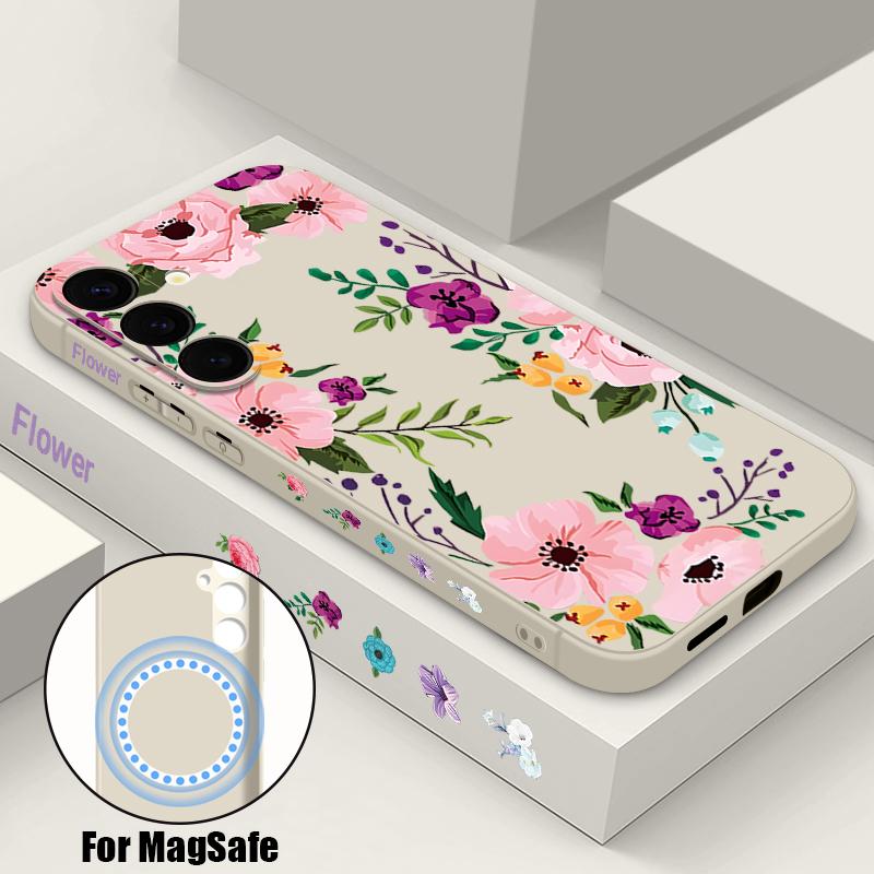 Pfingstrose Blumen Hülle für Samsung Galaxy S25 S24 S23 S22 Ultra Plus S24 S21 FE Für Magsafe Kabelloses Laden Magnetische Weiche Handyhülle Galaxy S23+