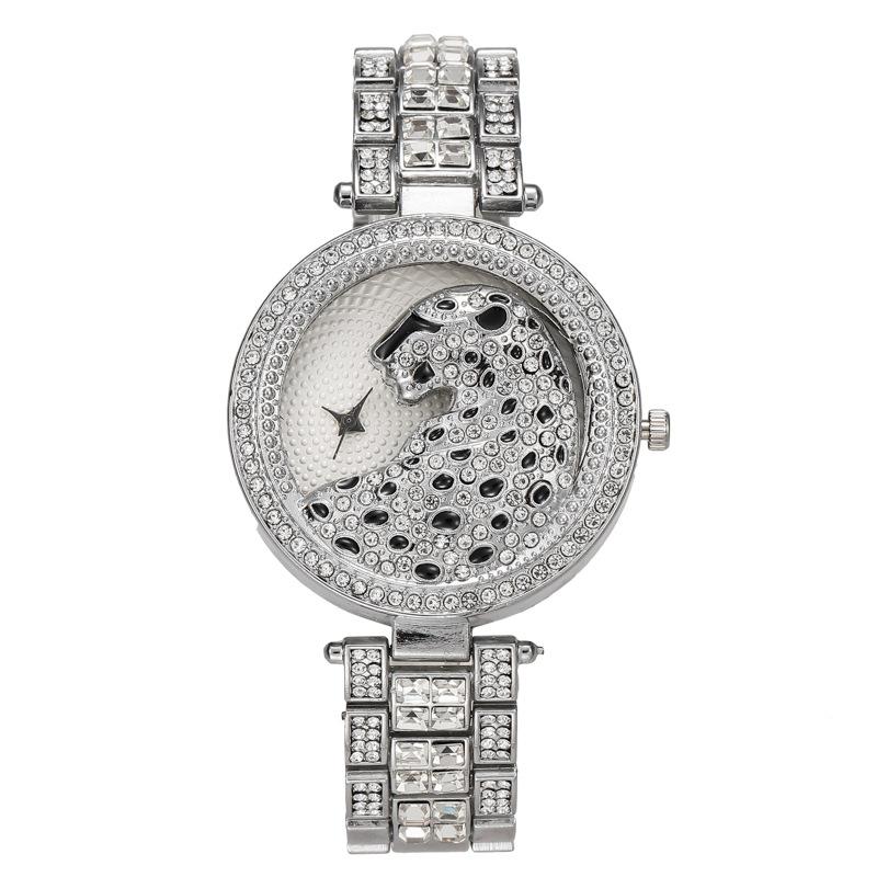 Leopardenkopf Damen Uhren Strass Quarz Damen Schmuck Armbanduhr silber