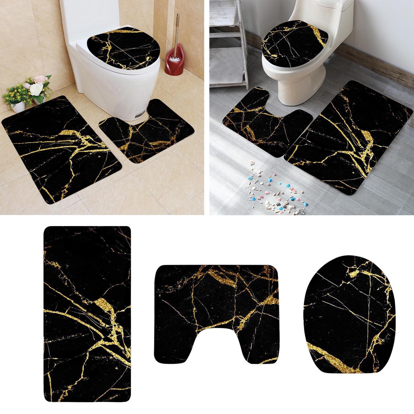 3-teiliges Badezimmerteppich-Set mit Marmorierung, rutschfest, extra saugfähig, WC-Badezimmer-Fußmatten-Sets, weich und trocken, waschbare Teppiche für zu Hause schwarz