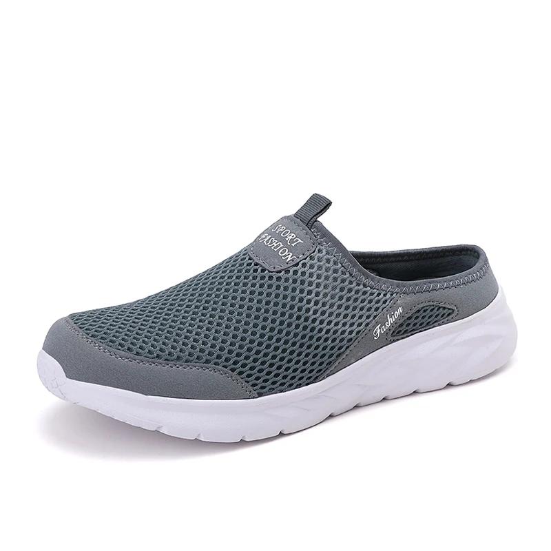 Neue lässige Slipper Herren Sommer Halbschuhe Hausschuhe Pantoletten Slip-on Schuhe Herren Mesh Atmungsaktiv Weich Bequeme Schuhe für Herren 44 grau