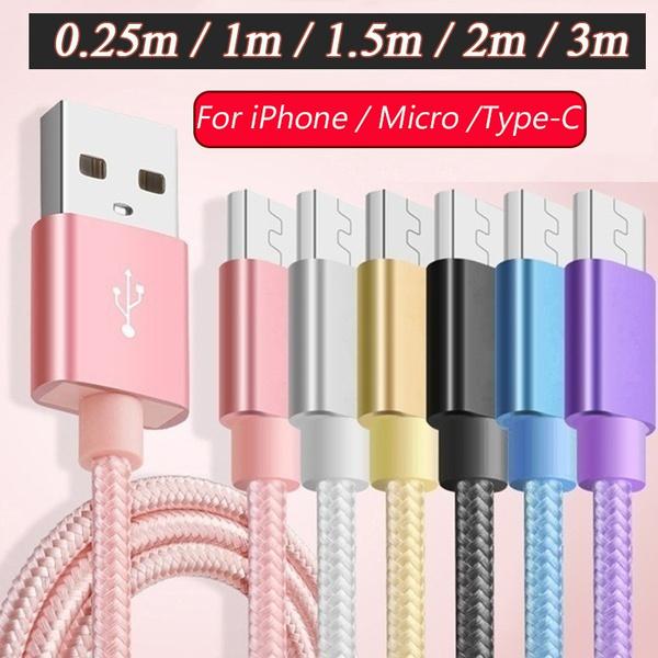 Schnellladendes USB-C-Datenladekabel Typ C aus geflochtenem Nylon für iPhone, Huawei, Samsung Galaxy-Telefone 0.25m for Type-C blau