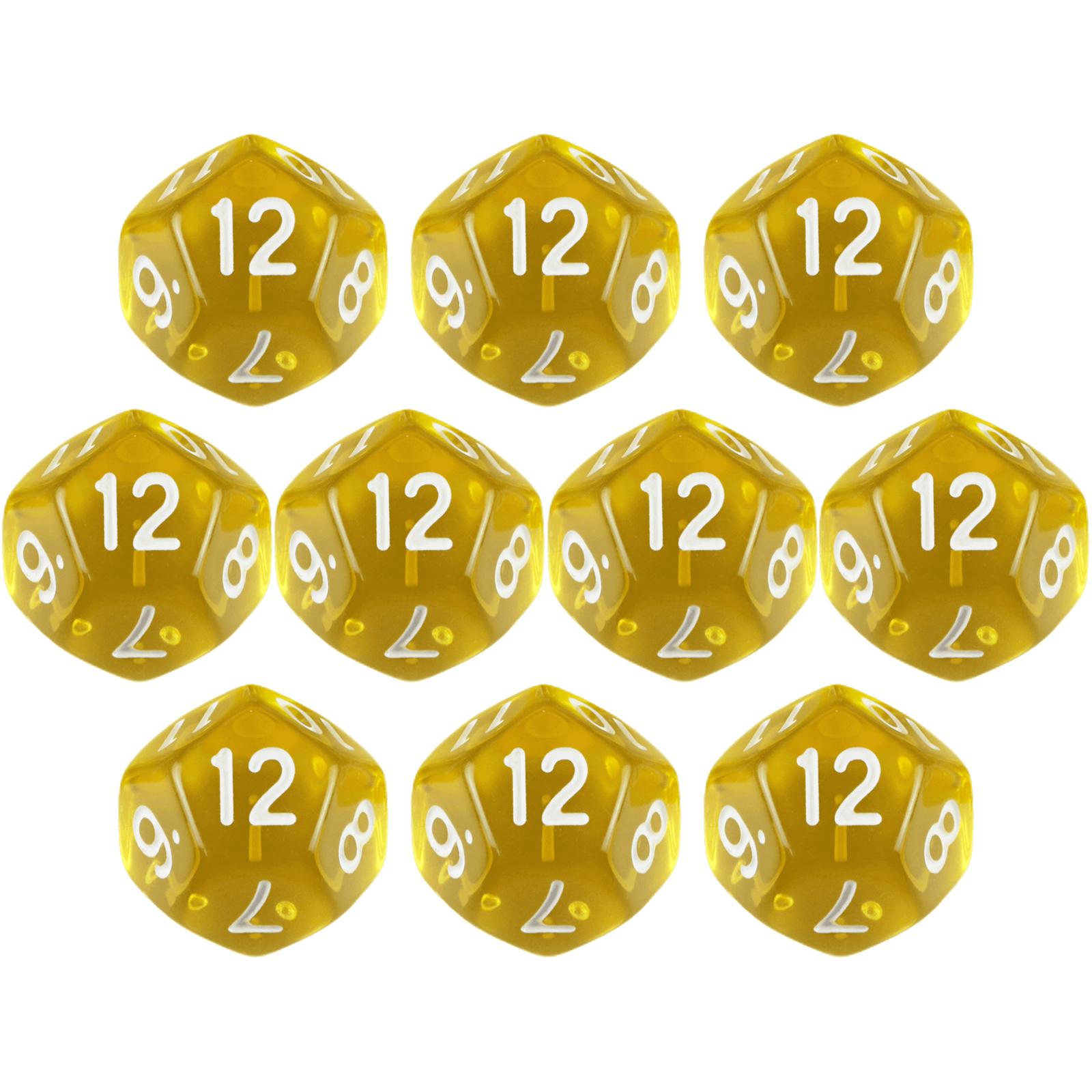 Premium DND Würfelset D12 für Brettspiele und RPG mit lebendigen Farben, 10 Stück 12-seitige Unterhaltungs-Tischspielwürfel gelb