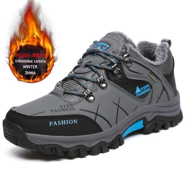 Herren Winterstiefel Herren Schneestiefel Winter Warm Leder Wasserdicht Herren Sneakers Outdoor Atmungsaktive Wanderstiefel Arbeitsschuhe 45 grau