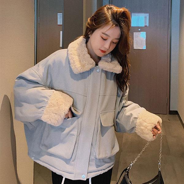 Herbst und Winter All-Match Lammwolle Mantel Damen gepolsterter Mantel lockerer Mantel Damen kurz dick L