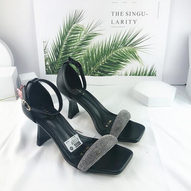 Sommer Luxus Frauen 8,5 cm High Heels Glitter Kristall Sandalen Dame Hochzeit Braut Block Low Heels Sandalen Gelb Ballschuhe 37 schwarz