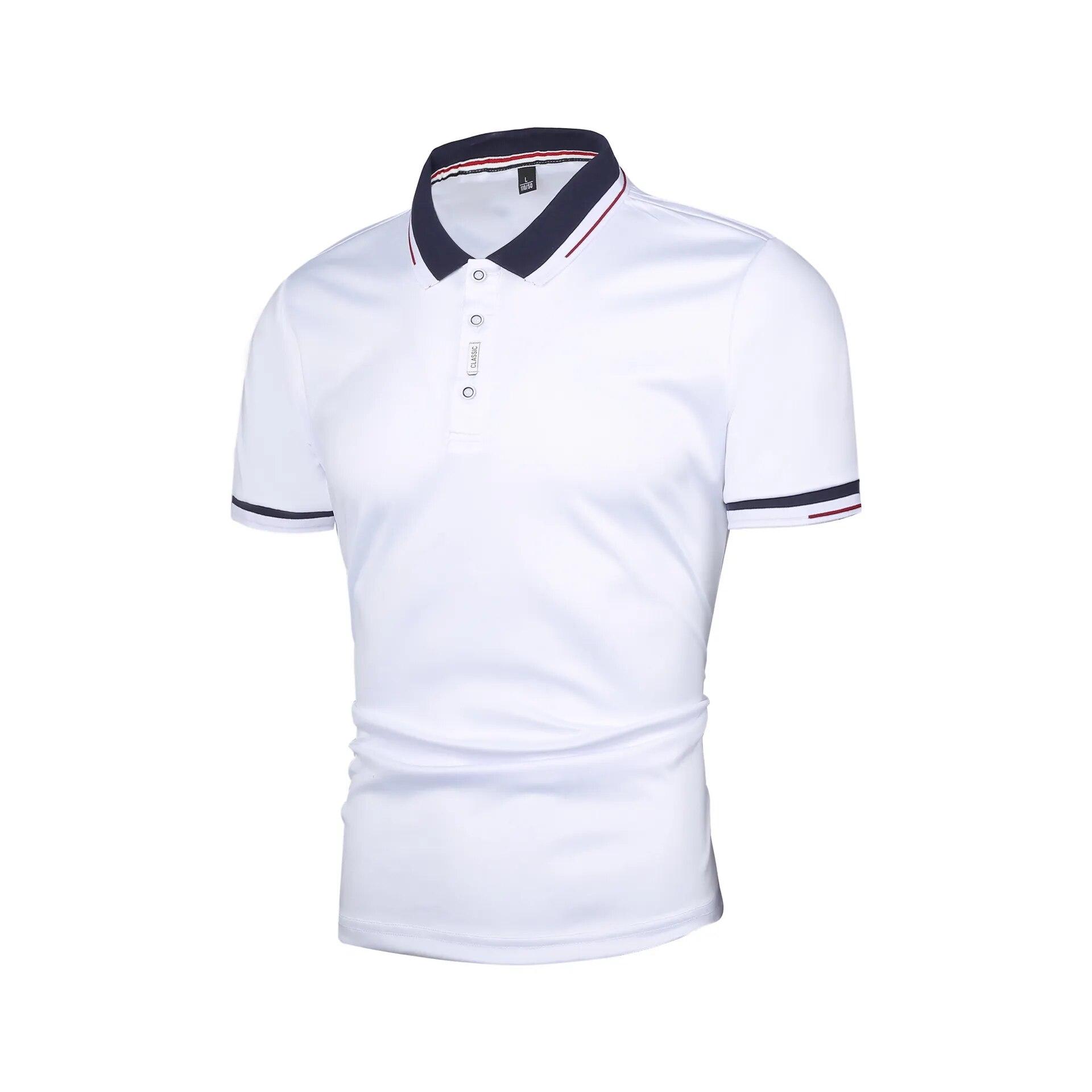 Poloshirt Herren Solid Casual Baumwolle Polo Herren Slim Fit Stickerei Kurzarm Herren Polo S weiß
