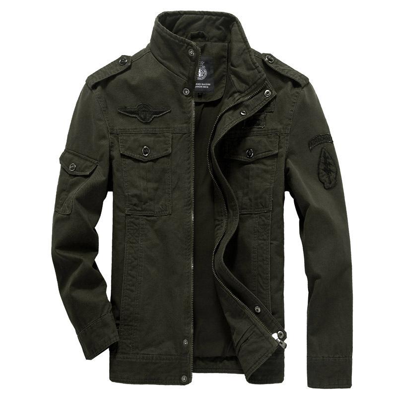Outdoor Frühling und Herbst Jacke Herren Militärstil Reiner Baumwollmantel Herrenbekleidung XL grün